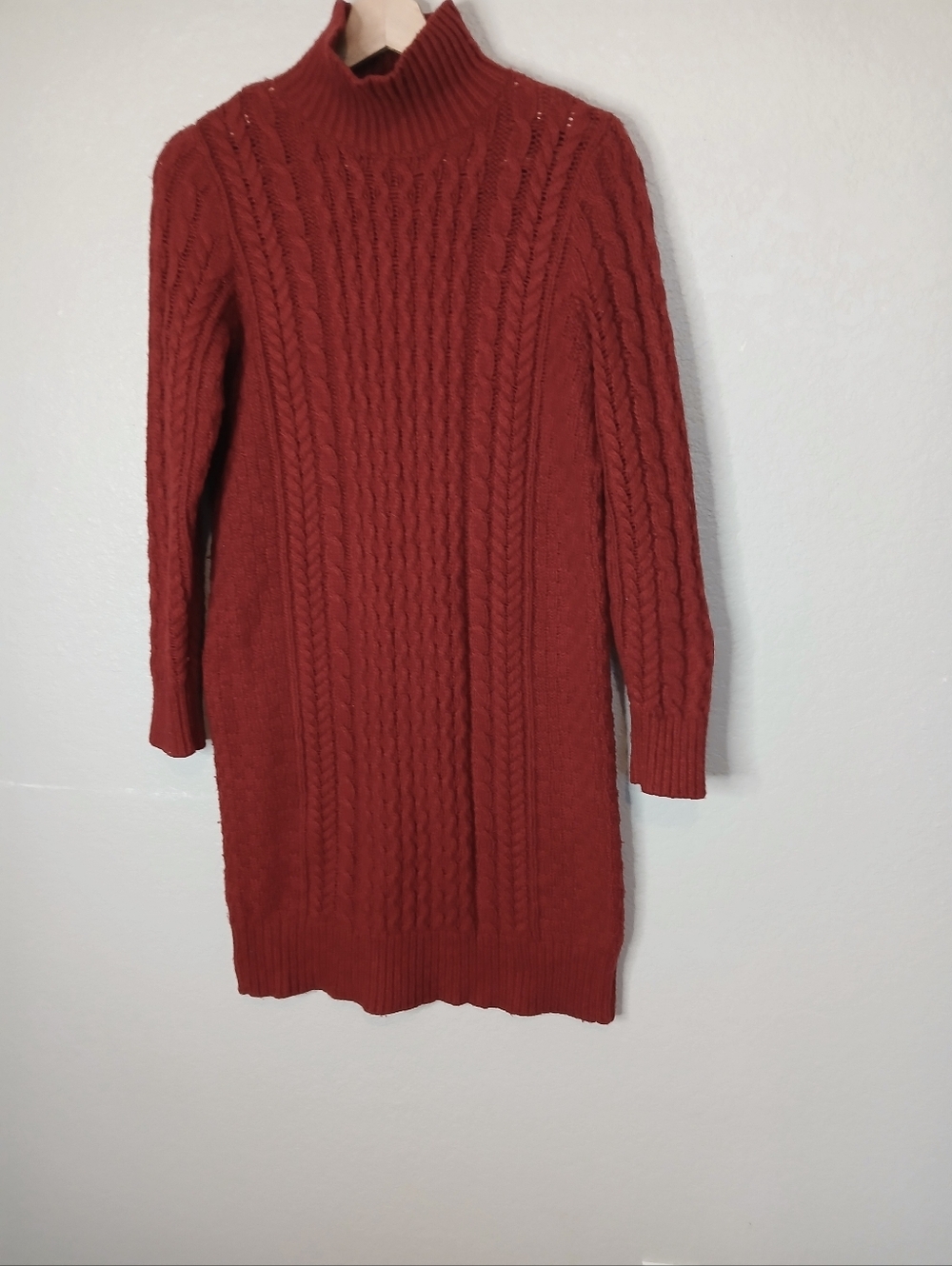 Ann Taylor Wool Blend Red Cable Knit Mock Neck Sweater Dress Long Sleeve Size M - Picture 6 of 9